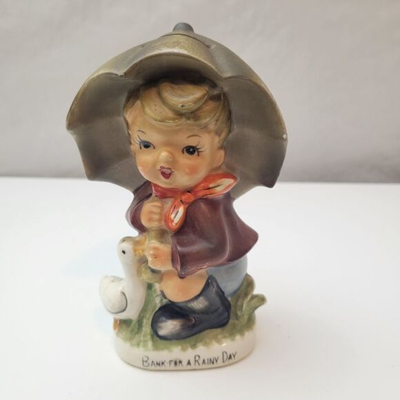 Wales Bank For A Rainy‎ Day Vintage Child Figurine Bank - Picture 1 of 7